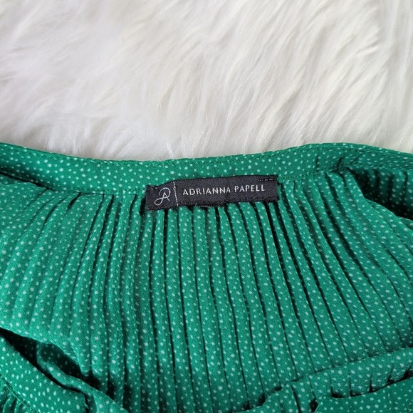 Adrianna Papell Women 2X/3X Green Polka Dot Blouse Top with Neck Tie Long Sleeve - Picture 4 of 6